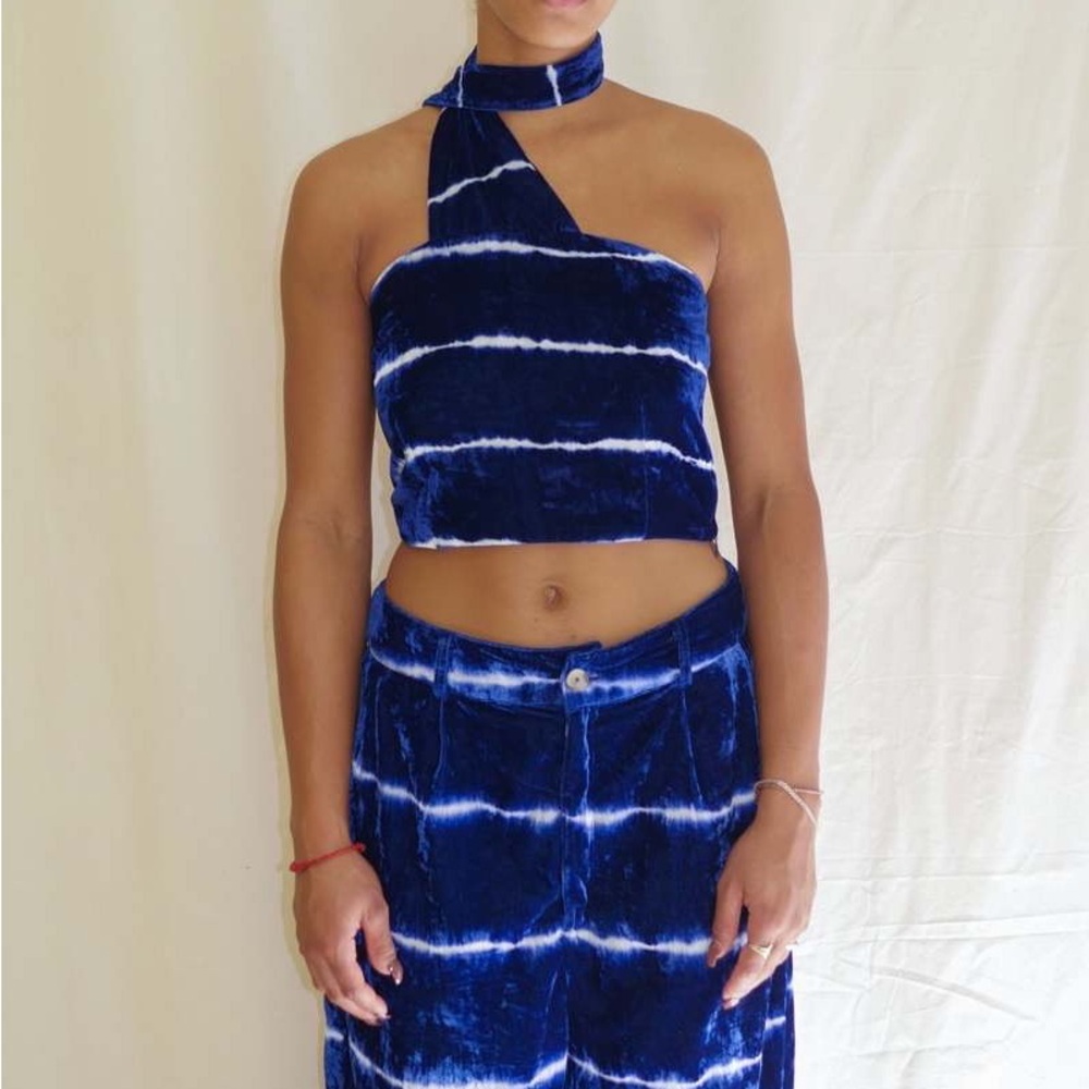 100% silk x spa boy Blue Tie-Dye Halter Top